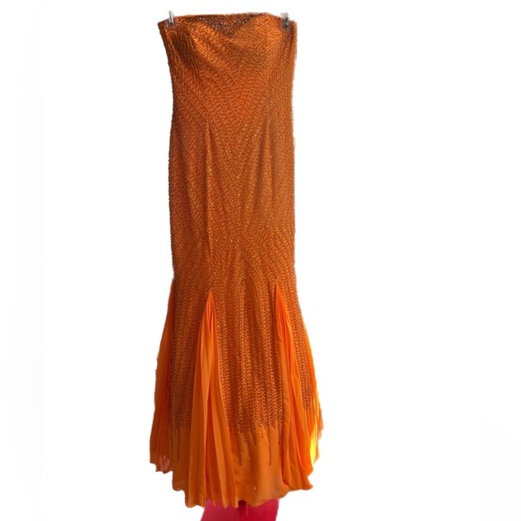 Womens Bright Orange Sequins Gown Size 4 Lace Up Back Crinoline Bottom - Picture 3 of 6